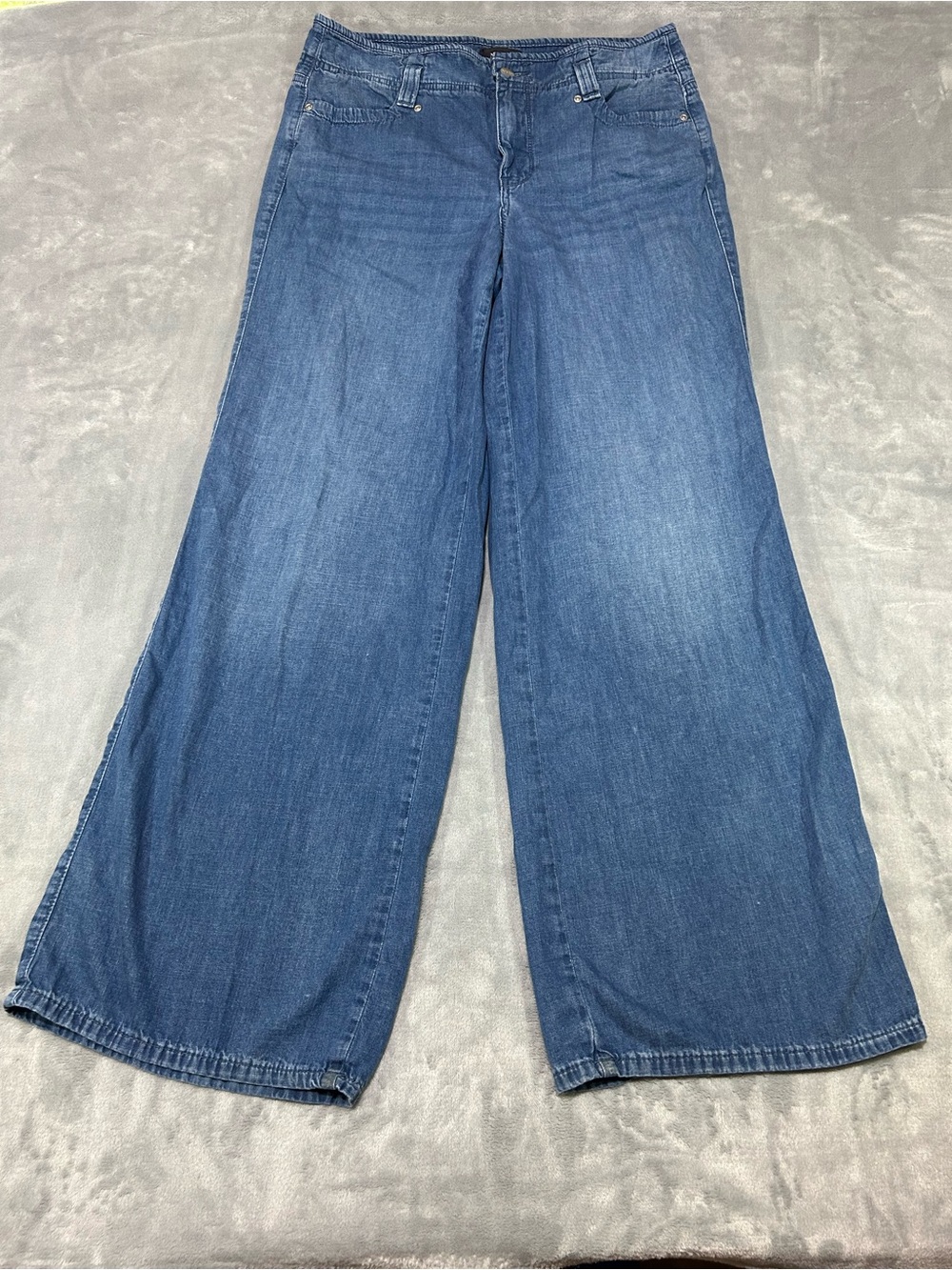 NYDJ Lift Tuck Technology Blue Teresa Wide-Leg Denim Jeans Cotton Pockets Sz 8